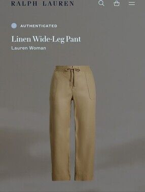 Nwt Ralph Lauren Woman Nwt 100% Linen Pants Sz 14 Beige Minimalist Beach